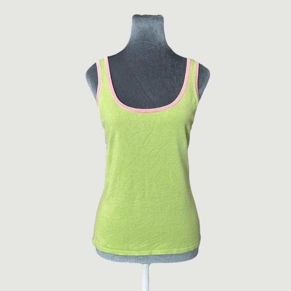 Ralph Lauren silk knit pastel green & pink tank top L preppy 2000s y2k